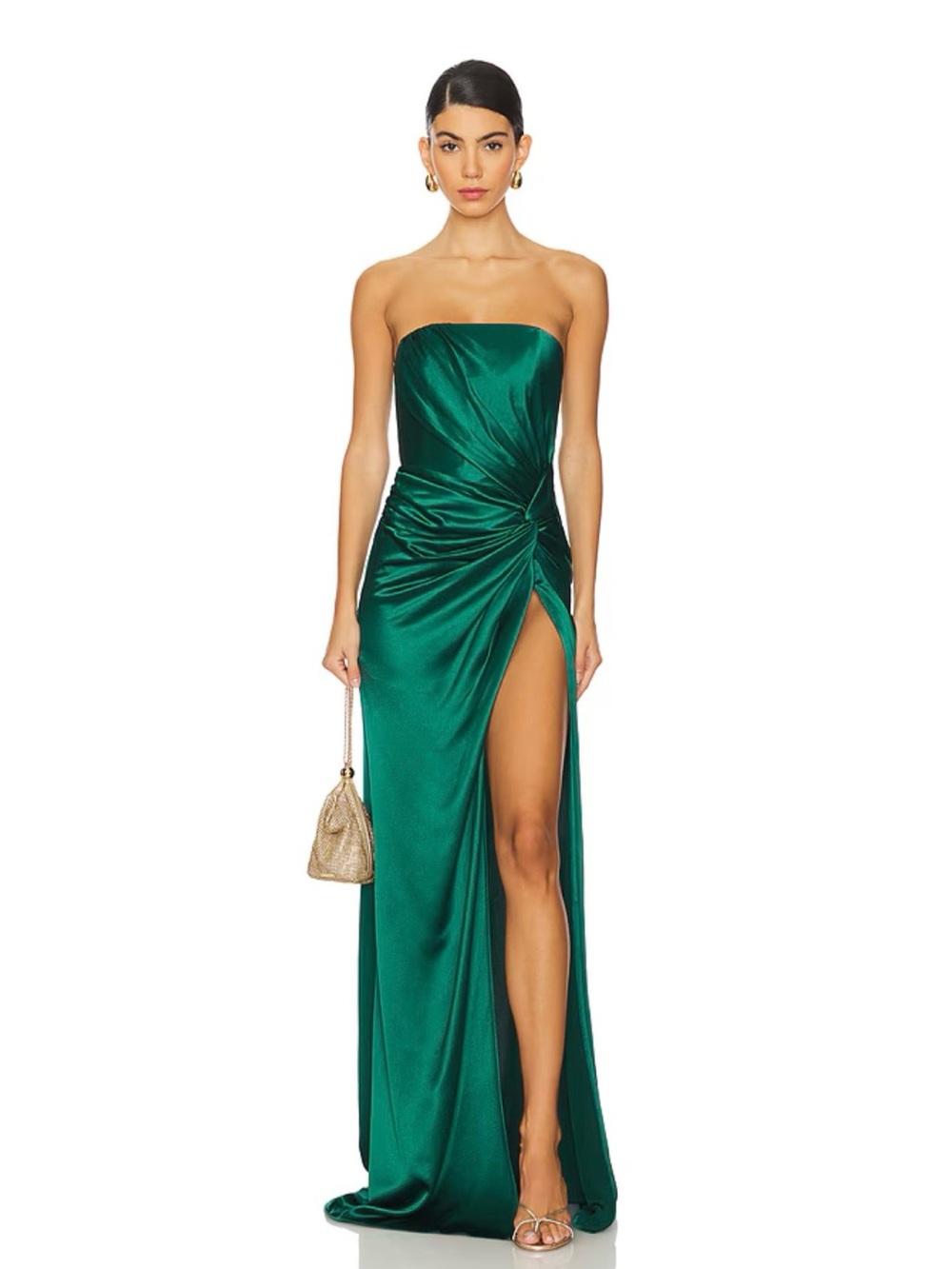 New SAU LEE Hera Satin Gown Emerald Green Dress High Slit Formal Dress Sz 4 Gala